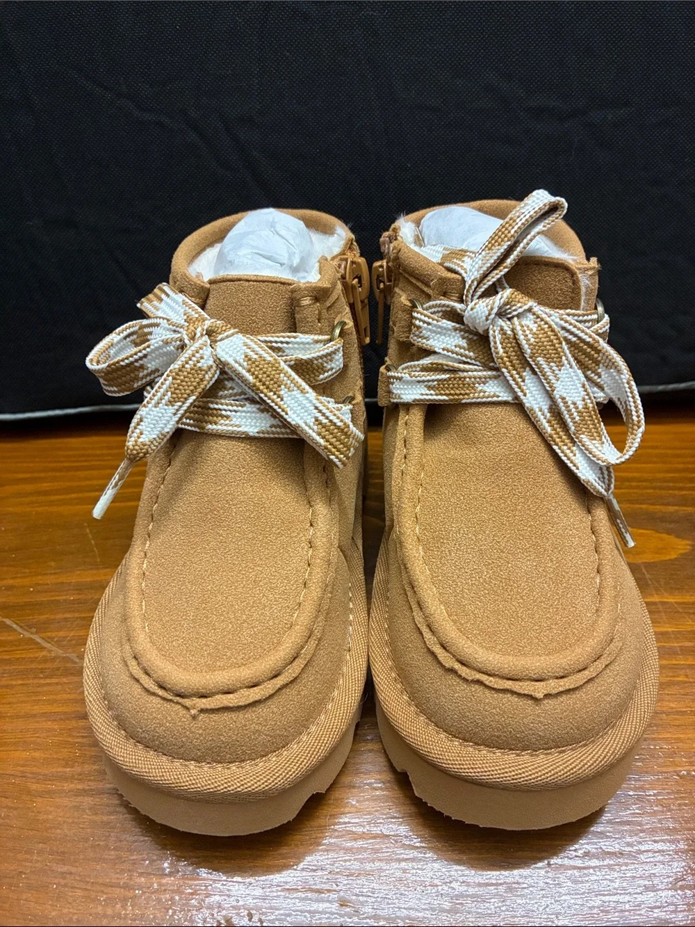 Kids Pat Pat Tan Suede Lace-Up Ankle Shoes